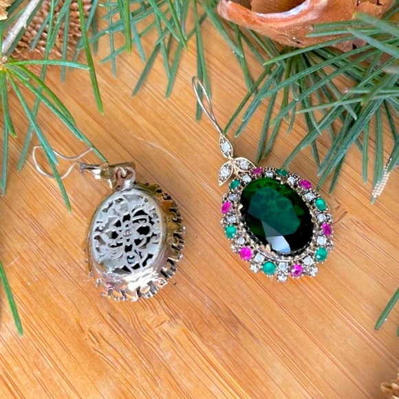 925 Sterling Silver, Tourmaline & Topaz Earrings - Picture 7 of 9